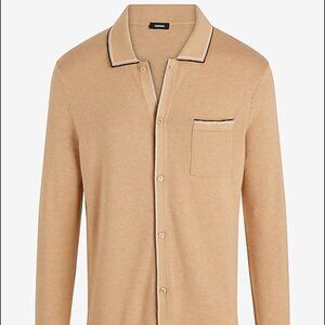 NWT Express L Stripe Tipped Cotton-Blend Sweater Polo